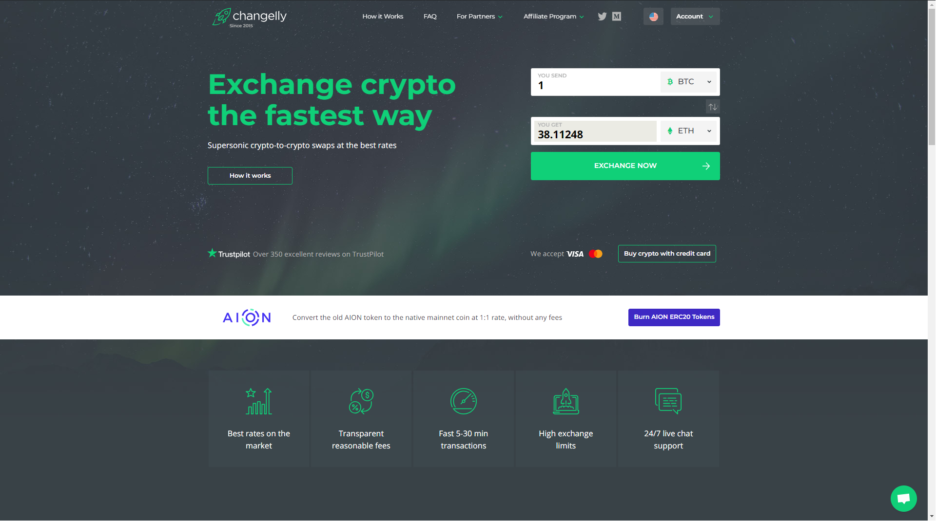 Changelly’s homepage 