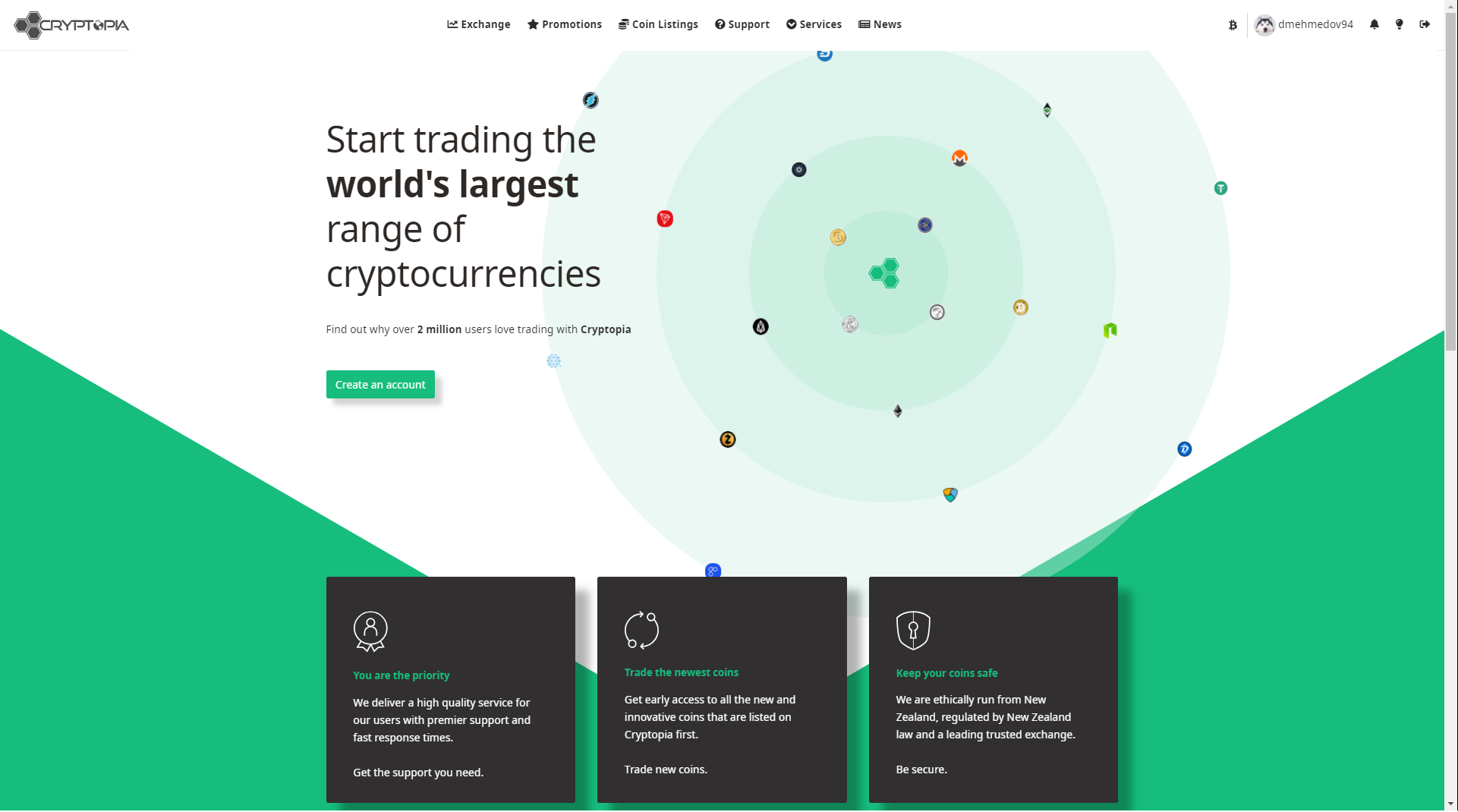 Screenshot of Cryptopia’s homepage 